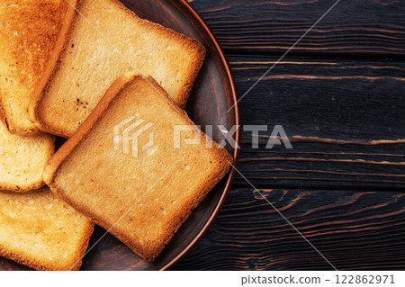 Toast bread in a plate photography . Top view Toast bread in a plate photography . Top view 122862971