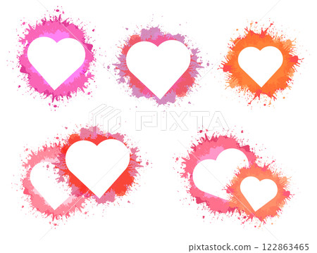 Vector set of heart silhouette clip art with pink watercolor splashes isolated from background. Holiday grunge hearts Vector set of heart silhouette clip art with pink watercolor splashes isolated from background. Holiday grunge hearts 122863465