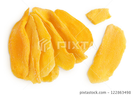 dried mango isolated on white background. Top view. Flat lay 122863498