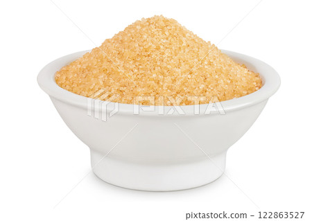 The brown sugar in ceramic bowl isolated on white background The brown sugar in ceramic bowl isolated on white background 122863527