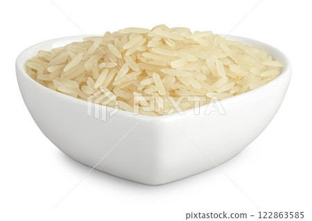 rice basmati in a ceramic bowl isolated on white background 122863585