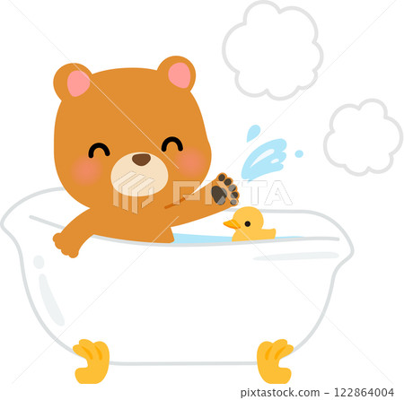 一隻熊在爪足浴缸中洗澡 122864004
