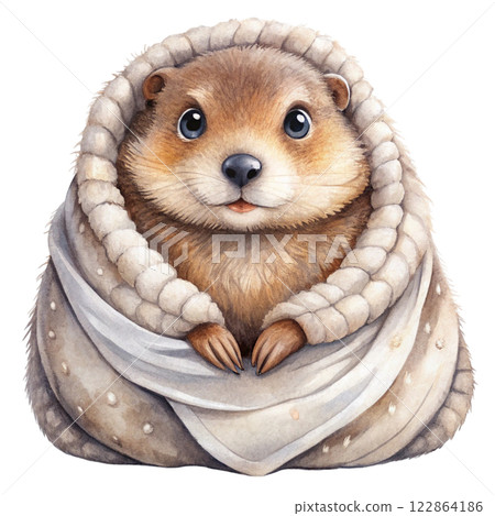 Groundhog  fireworks  wearing winter clothes 122864186