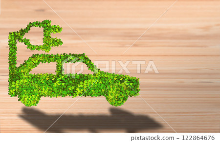 Electric Green Car: Leafy Vehicle with Plug Symbolizing Eco-Friendly Transportation and Sustainable Mobility 122864676