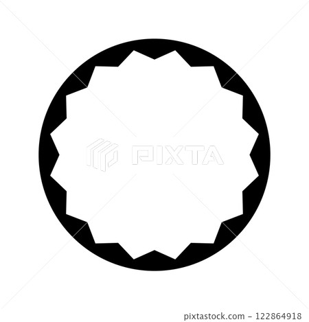Round frame with inner zigzag edges. Circle shape with inside jagged borders. Vignette or mirror, empty text box, tag or label isolated on white background. Vector graphic illustration 122864918