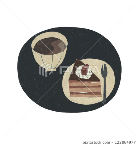 A chic watercolor illustration of strawberry cake and cafe au lait 122864977