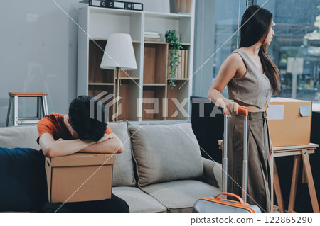 Stressed young married family couple arguing, blaming each other Stressed young married family couple arguing, blaming each other 122865290