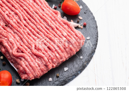 Raw ground meat photography . Top view 122865308