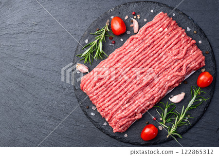 Raw ground meat photography . Top view 122865312