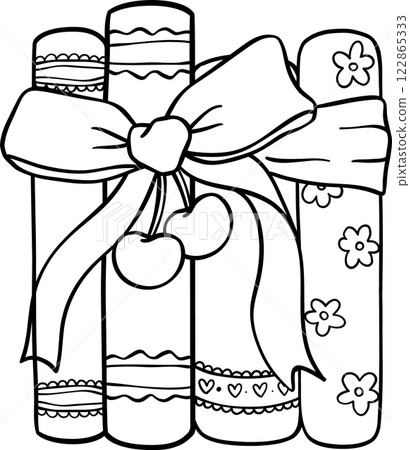 Coquette Books with Ribbon bow Piled Outline 122865333
