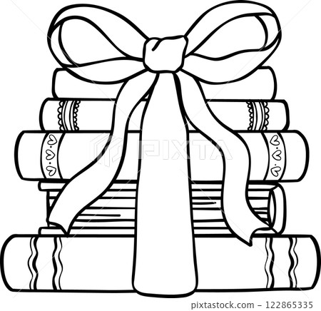 Coquette Books with bow stacked Outline Handdrawn 122865335