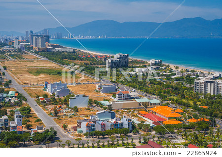 The landscape from the Marble Mountains to the city of Da Nang. The landscape from the Marble Mountains to the city of Da Nang. 122865924