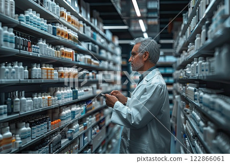 pharmacist preparing and dispensing medications in a hospital pharmacy 122866061