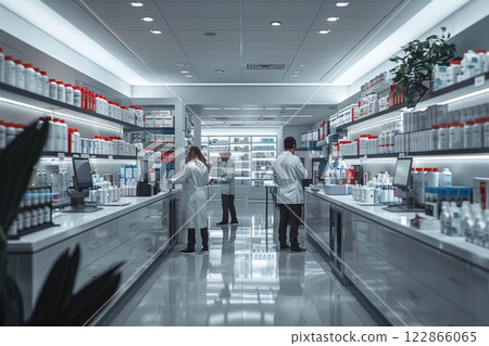 pharmacist preparing and dispensing medications in a hospital pharmacy 122866065