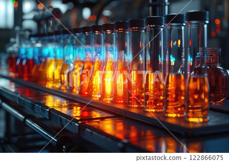 student conducting a science experiment with test tubes and lab equipment 122866075