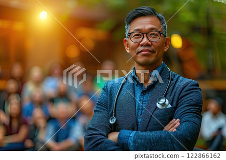 Healthcare workers conducting a health fair and providing free screenings 122866162