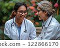 Healthcare workers conducting a health fair and providing free screenings 122866170