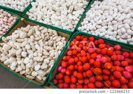 Qurut in boxes on the counter of an Asian market Qurut in boxes on the counter of an Asian market 122866255