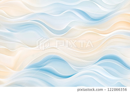 Delicate wavy lines and soft blue-beige gradients create a serene minimalist pattern inspired by nature 122866356