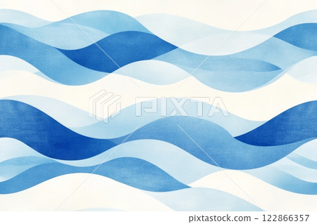 This artwork showcases a seamless pattern of minimalist blue waves, inspired by Japanese style This artwork showcases a seamless pattern of minimalist blue waves, inspired by Japanese style 122866357