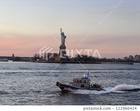 The Statue of Liberty and Lower Manhattan Skyline New York City and cops 122866424