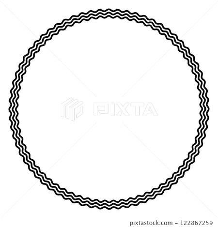 Three bold wavy lines forming a large circle frame. Decorative border made by three black serpentine lines. Snake-like circular frame, decorative surround and background. Isolated illustration. Vector Three bold wavy lines forming a large circle frame. Decorative border made by three black serpentine lines. Snake-like circular frame, decorative surround and background. Isolated illustration. Vector 122867259
