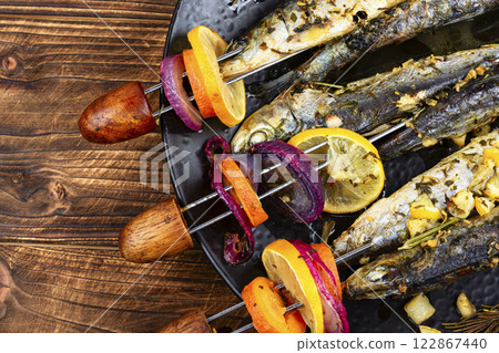 BBQ Fish Skewers. BBQ Fish Skewers. 122867440