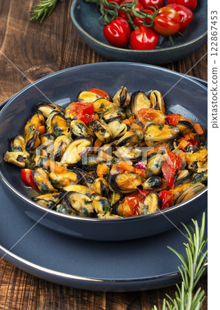 Delicious Fried Mussels, Gourmet Seafood Dish. Delicious Fried Mussels, Gourmet Seafood Dish. 122867453