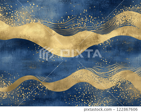 琳派風格的波浪和雲彩背景 122867606