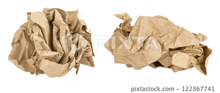 Crumpled brown sheet of paper isolated on white background Crumpled brown sheet of paper isolated on white background 122867741