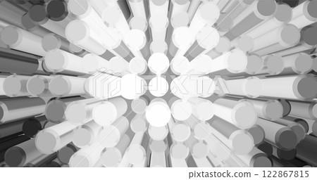 Abstract vector illustration with volumetric white and gray cylinders creating perspective effect. Geometric 3D design with dynamic arrangement of shapes for modern projects and backgrounds. Abstract vector illustration with volumetric white and gray cylinders creating perspective effect. Geometric 3D design with dynamic arrangement of shapes for modern projects and backgrounds. 122867815