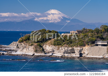Mount Fuji seen across Sagami Bay from the Miura Peninsula, Kanagawa Prefecture 122868164