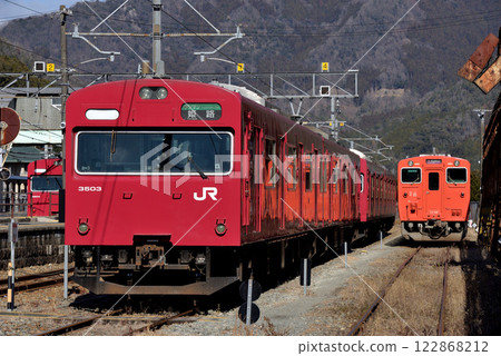 Bantan Line 103 series 3500 train parked in the station Bantan Line 103 series 3500 train parked in the station 122868212
