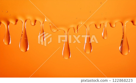 Transparent liquid like water dripping from above, orange background 122868223
