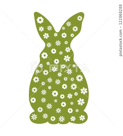 Easter Bunny Silhouette. Adorable Easter Bunny with Floral Pattern on a Pastel Background for Spring Celebration and Festive Holiday Design Easter Bunny Silhouette. Adorable Easter Bunny with Floral Pattern on a Pastel Background for Spring Celebration and Festive Holiday Design 122868288