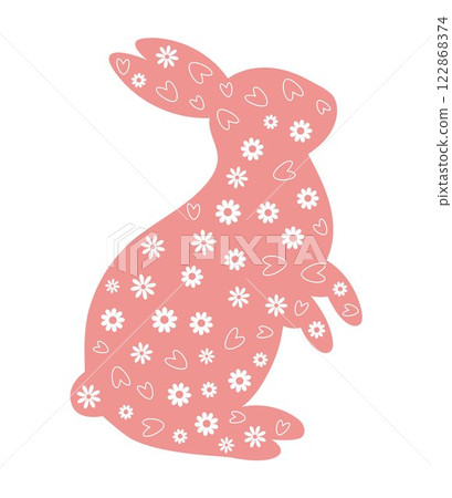 Floral Bunny Silhouette. Cute Pink Rabbit with Daisy and Heart Pattern for Easter, Spring, and Decorative Designs. Easter Bunny Silhouettes Floral Bunny Silhouette. Cute Pink Rabbit with Daisy and Heart Pattern for Easter, Spring, and Decorative Designs. Easter Bunny Silhouettes 122868374