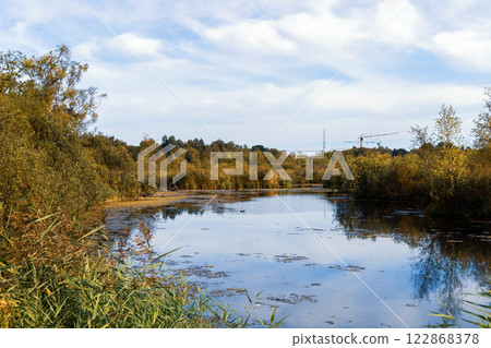 Beautiful landscape with lake in forest on autumn day 122868378