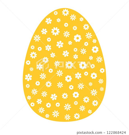 Yellow Easter Egg with White Floral Pattern. Spring Holiday Decoration, Festive Ornamental Design, Cute Pastel Easter Illustration for Greeting Cards, prints 122868424