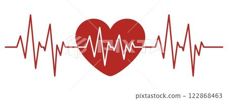 Heart pulse. Human heart and the encephalogram. Red and white colors. Heart rhythm graph. Medicine, Healthcare. Heart pulse. Human heart and the encephalogram. Red and white colors. Heart rhythm graph. Medicine, Healthcare. 122868463