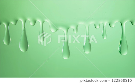 A clear liquid like water dripping from above, green background 122868510