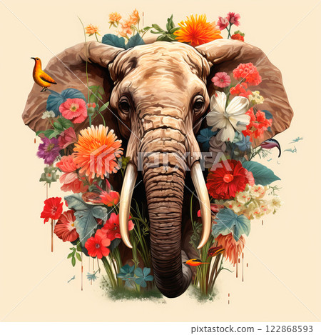 Elephant with a flowers. Holiday card with elephant Elephant with a flowers. Holiday card with elephant 122868593