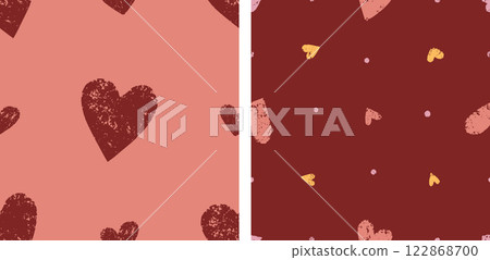 Seamless Vintage Heart Patterns Set with Warm Tones 122868700