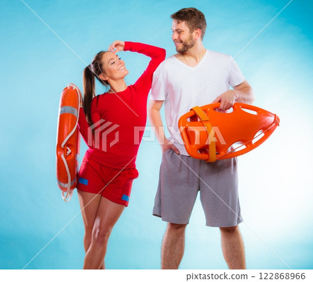 lifeguards on duty with equipment lifeguards on duty with equipment 122868966