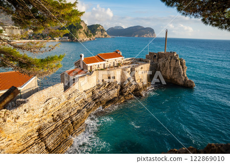 View of the ancient fort on the rocks in Petrovac, Montenegro in winter time View of the ancient fort on the rocks in Petrovac, Montenegro in winter time 122869010