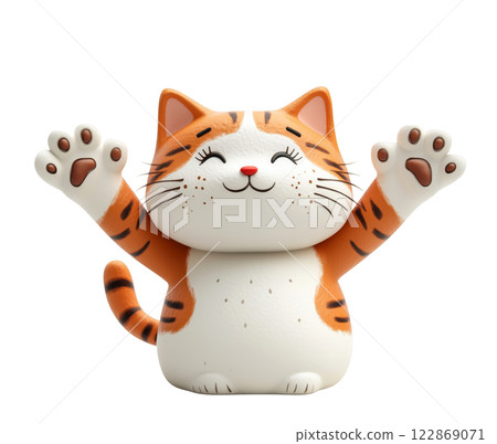 A cat figurine with its paws raised in a welcoming gesture, isolated on a transparent background. A cat figurine with its paws raised in a welcoming gesture, isolated on a transparent background. 122869071