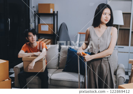 Stressed young married family couple arguing, blaming each other Stressed young married family couple arguing, blaming each other 122869412