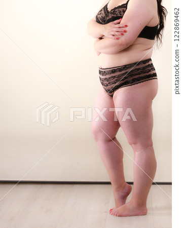 Full body of fat adult woman in lingerie Full body of fat adult woman in lingerie 122869462