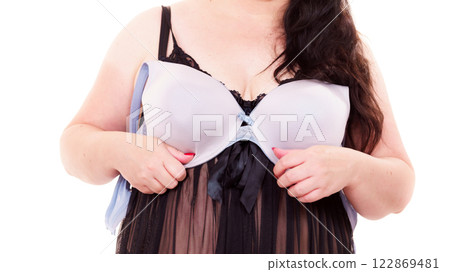 Woman plus size holding bra Woman plus size holding bra 122869481