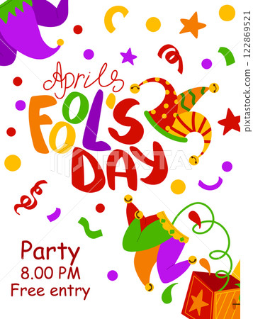 April Fool's Day vertical poster template. Vector Illustration with hand writing lettering 122869521