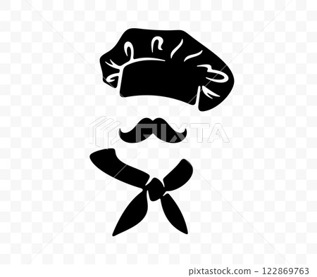 Baker or chef in hat, graphic design. Food, meal, pizzeria, bakery, bakehouse and bakeshop, vector design and illustration Baker or chef in hat, graphic design. Food, meal, pizzeria, bakery, bakehouse and bakeshop, vector design and illustration 122869763